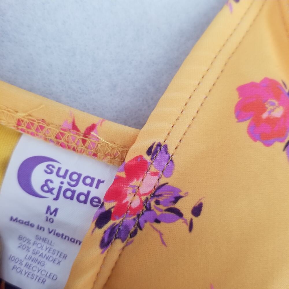 Sugar & Jade Girl's Standard Teen 2Pc Swimsuit Yellow Pink Floral, Sz M (10) - Picture 5 of 9